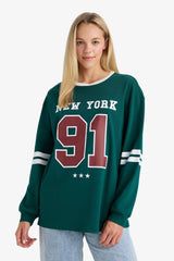 Loose Fit Crew Neck Back Printed Sweatshirt