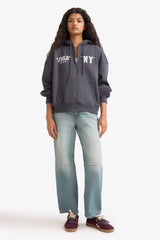 Oversize Wide Fit Hooded Sweatshirt with Back Print and Zip-Up Closure