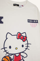 Hello Kitty Oversize Wide Pattern Crew Neck Long Sleeve T-Shirt