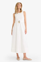 Crew Neck Poplin Sleeveless Maxi Dress