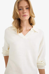 Oversize Loose Fit Polo Collar Knit Sweater