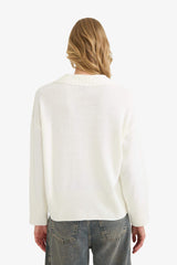 Oversize Loose Fit Polo Collar Knit Sweater