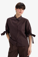 Regular Fit Poplin Long-Sleeve Shirt with Tie Detail