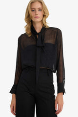 Regular Fit Chiffon Polka Dot Long Sleeve Blouse