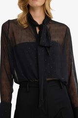 Regular Fit Chiffon Polka Dot Long Sleeve Blouse