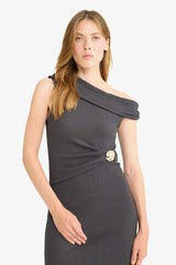 Regular Fit Crinkle One-Shoulder Midi Dress