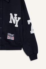 Polo Collar Printed Snap-On Bomber Jacket