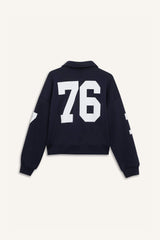 Polo Collar Printed Snap-On Bomber Jacket