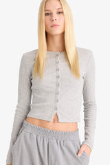 Fitted Crew Neck Ribbed Cardigan