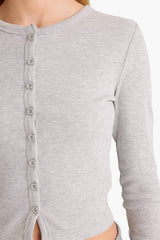 Fitted Crew Neck Ribbed Cardigan