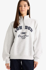 Overshirt Fit Half Zip Printed Thick Fabric Sweatshirt