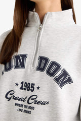 Overshirt Fit Half Zip Printed Thick Fabric Sweatshirt