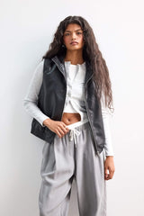 Regular Fit Stand Collar Faux Leather Vest