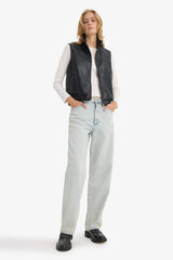 Regular Fit Stand Collar Faux Leather Vest