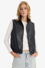 Regular Fit Stand Collar Faux Leather Vest