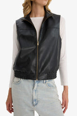 Regular Fit Stand Collar Faux Leather Vest