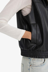 Regular Fit Stand Collar Faux Leather Vest