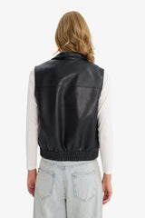 Regular Fit Stand Collar Faux Leather Vest