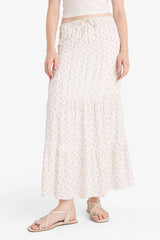 Floral Patterned High Waist Cotton Lined Maxi Skirt