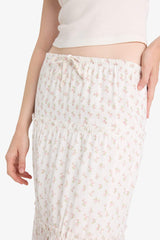 Floral Patterned High Waist Cotton Lined Maxi Skirt