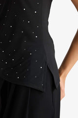 Asymmetrical Square Neck Polka Dot Sleeveless Blouse