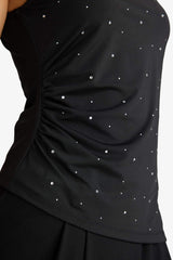 Asymmetrical Square Neck Polka Dot Sleeveless Blouse