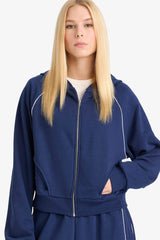 Loose Fit Hooded Zippered Sweatshirt