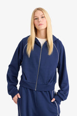 Loose Fit Hooded Zippered Sweatshirt