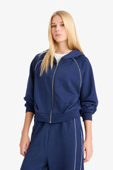 Loose Fit Hooded Zippered Sweatshirt