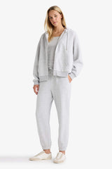 Basic Plain Pocketed Waist Tied Thick Jogger Sweatpants