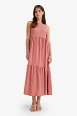 Crew Neck Crepe Sleeveless Midi Dress