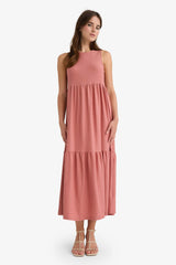 Crew Neck Crepe Sleeveless Midi Dress