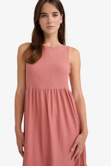 Crew Neck Crepe Sleeveless Midi Dress