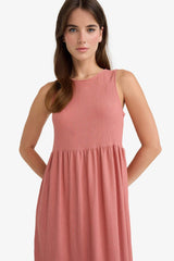 Crew Neck Crepe Sleeveless Midi Dress