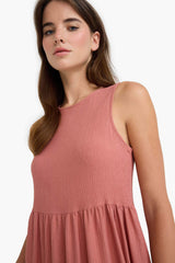 Crew Neck Crepe Sleeveless Midi Dress