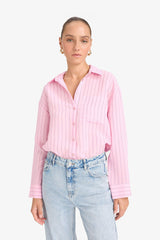 Oversize Fit Modal Long Sleeve Striped Shirt