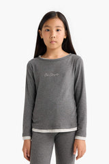 Girls Two-Piece Set: Printed Long-Sleeve T-shirt and Sweatpants