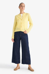 Regular Fit Crew Neck Openwork Buttoned Knit Cardigan