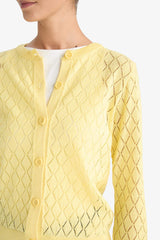 Regular Fit Crew Neck Openwork Buttoned Knit Cardigan