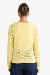 Regular Fit Crew Neck Openwork Buttoned Knit Cardigan