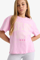 Girl's Relax Fit Crew Neck Printed Short Sleeve T-Shirt