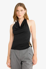 Regular Fit Halter Neck Blouse with Buckle Detail