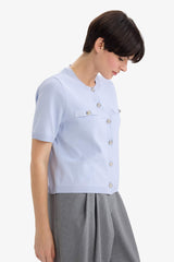 Regular Fit Crew Neck Buttoned Short Sleeve Knitted Cardigan