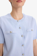 Regular Fit Crew Neck Buttoned Short Sleeve Knitted Cardigan