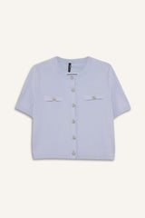 Regular Fit Crew Neck Buttoned Short Sleeve Knitted Cardigan