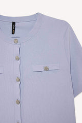 Regular Fit Crew Neck Buttoned Short Sleeve Knitted Cardigan