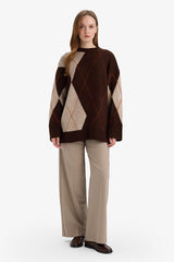 Regular Fit Crew Neck Diamond Pattern Knit Sweater Tunic