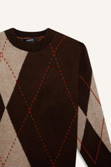 Regular Fit Crew Neck Diamond Pattern Knit Sweater Tunic