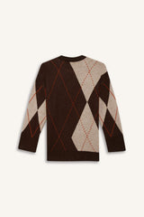 Regular Fit Crew Neck Diamond Pattern Knit Sweater Tunic