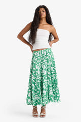 A-Line Floral Patterned Regular Waist Linen-Look Maxi Skirt